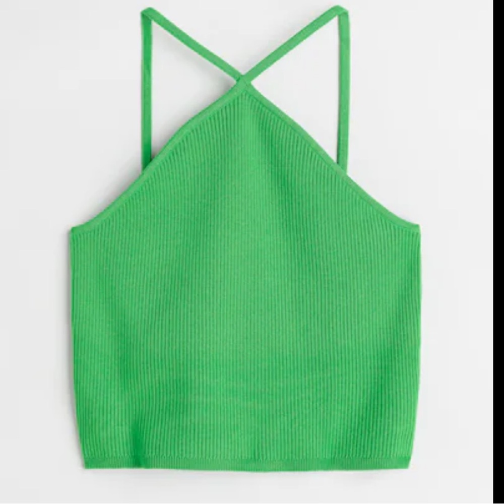 Green Ribbed Knit Halter Top Medium